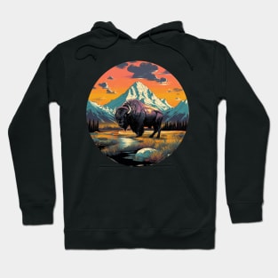 Majestic Buffalo Mountains Wildlife Design Hoodie